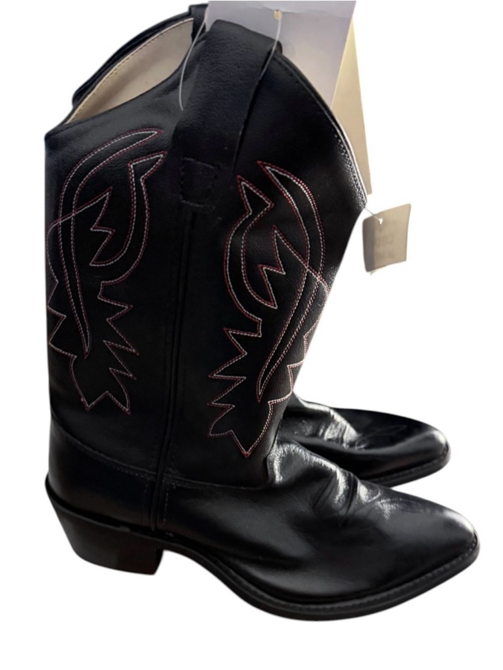 Kids Black Western Cowboy Boots with Pink Stitching